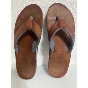 Hari Mari x Peter Millar Mens Leather Flip Flops Brown Blue Sandals  11 leather